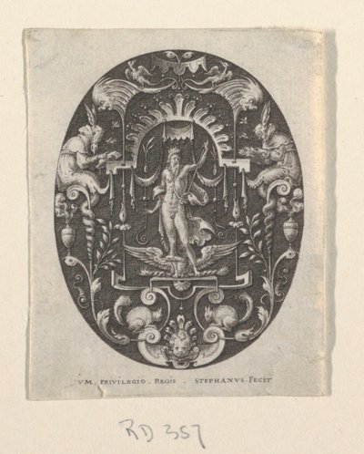 Jupiter, uit Grotesques à fond noir, Divinités et Allégories door Etienne Delaune