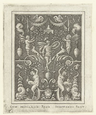 Mars Vlakdecoraties met godenfiguren in een omlijsting van grotesken (latere versie) door Etienne Delaune