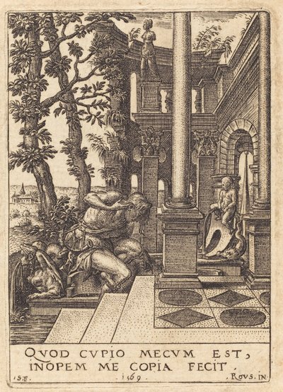 Narcissus bij de fontein door Etienne Delaune after Rosso Fiorentino