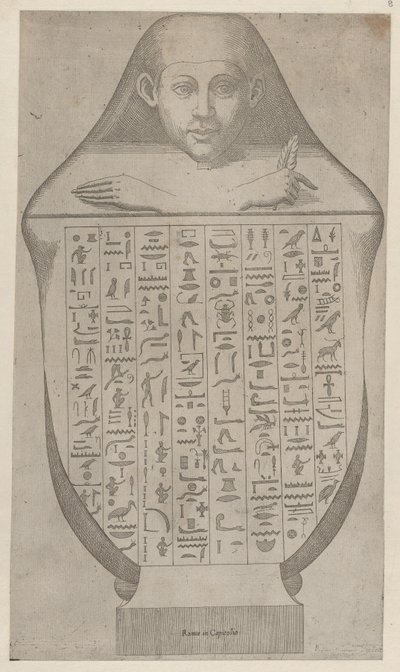 Speculum Romanae Magnificentiae: Gezicht van een Egyptische kanopische vaas door Etienne DuPérac.