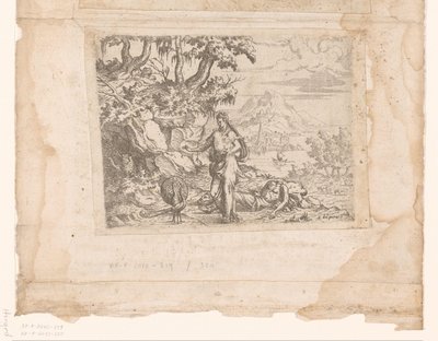 Landschap met Juno die de ogen van Argus op een pauwenstaart strooit door Etienne Duperac