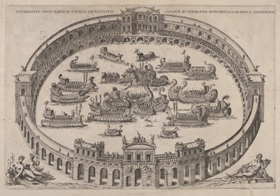 Zeeslag in een Romeins arena door Etienne Duperac