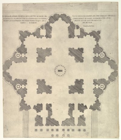 Speculum Romanae Magnificentiae: Plan van St. Pieter door Etienne Duperac