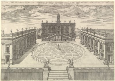 Speculum Romanae Magnificentiae: Uitzicht op het Romeinse Capitool door Etienne Duperac