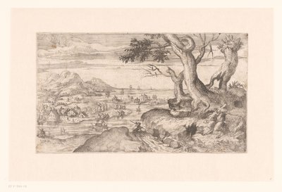 Landschap met vrouwelijke sater die een saterkind voedt door Etienne Dupérac (attributed to)