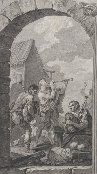 De Kapel van de Enfants-Trouvés in Parijs: Groep van herders: trompetspelers door Etienne Fessard