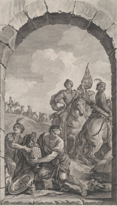 De Kapel van de Enfants-Trouvés in Parijs: La Suite des rois mages: cavaliers, 1756 door Etienne Fessard