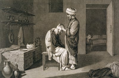 De kapper, 1822 door Etienne Frederic Lignon