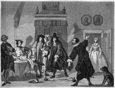 Komediescène in een Nederlands theater in de 18e eeuw. Gravure door Bocour naar een gouache van Troost door Etienne Gabriel Bocourt