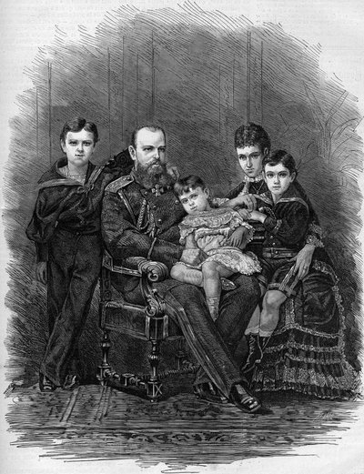 Portret van de Russische Keizerlijke Familie in 1881: Tsaar Alexander III (1845-1894) en Maria Fjodorovna (of Fiodorovna, of Fedorovna) (Maria Sophie Dagmar) door Etienne Gabriel Bocourt