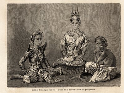 Siamese dramatische artiesten, tekening door E. Bocour, ter illustratie van Henri Mouhot