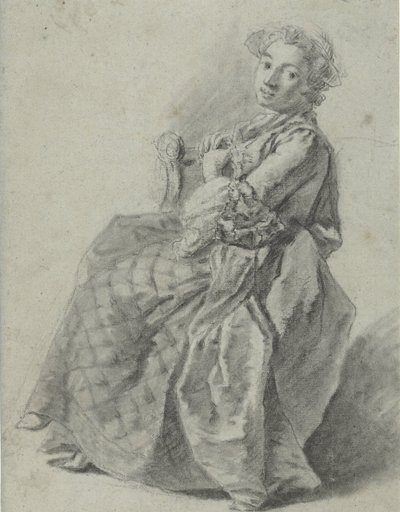 Studie van een zittende jonge vrouw, naar links door Etienne Jeaurat (attributed to)