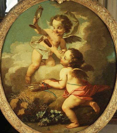 Een Allegorie van Liefde - Putti die zich vermaken in een Landschap door Étienne Jeaurat