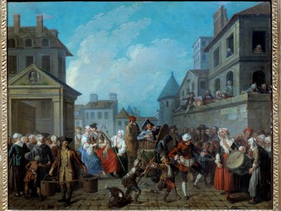 Carnaval in de straten van Parijs door Étienne Jeaurat