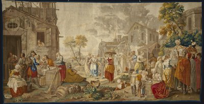 De Buitenmarkt, uit Dorpsfeesten, 1775-89 door Étienne Jeaurat