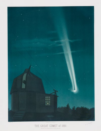 De Grote Komeet van 1881, waargenomen in de nacht van 25-26 juni, om 1u30 AM, pub. 1881 door Étienne Léopold Trouvelot