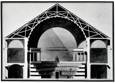 Bibliothèque Royale de France, doorsnedetekening van het gebouw. Architectuur door Etienne Louis Boullee (Etienne-Louis Boullee), Franse architect (1728-1799) door Etienne Louis Boullee
