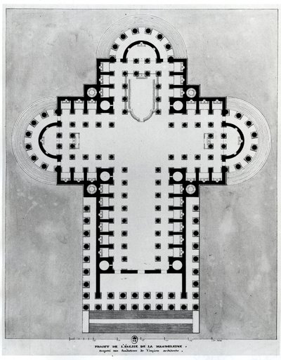 Project voor de Kerk van de Madeleine. Tekening. Architectuur door Etienne Louis Boullee, Franse architect door Etienne Louis Boullee