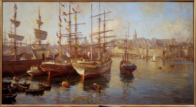Oranje balacelles (Uitzicht op de haven van Marseille) door Etienne Philippe Martin