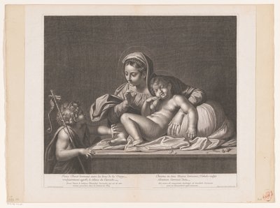 Maria met slapende Christus maant Johannes de Doper tot stilte door Etienne Picart