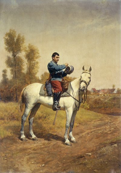 Ruiter op een witte hengst door Etienne Prosper Berne Bellecour