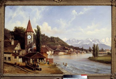 Uitzicht op het dorp Thun in Zwitserland door Etienne Raffort