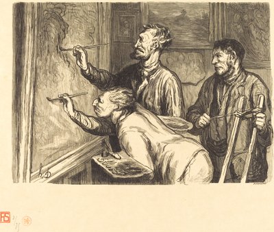 Tentoonstelling van schilderkunst van 1868 - De laatste penseelstreek door Etienne after Honoré Daumier