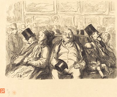 Tentoonstelling van Schone Kunsten - In de Salon Carré - Een Moment van Rust door Etienne after Honoré Daumier