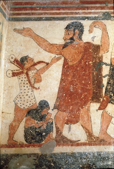Een personage, mogelijk de scheidsrechter van het gevecht. (Detail) door Etruscan