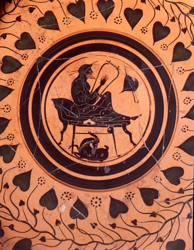 Een lier speler - Zwartfigurig keramiek uit Falerii Veteres, 6e eeuw v.Chr. door Etruscan