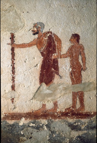 Een oude man vergezeld door een jonge man (Fresco, detail, 530 v.Chr.) door Etruscan
