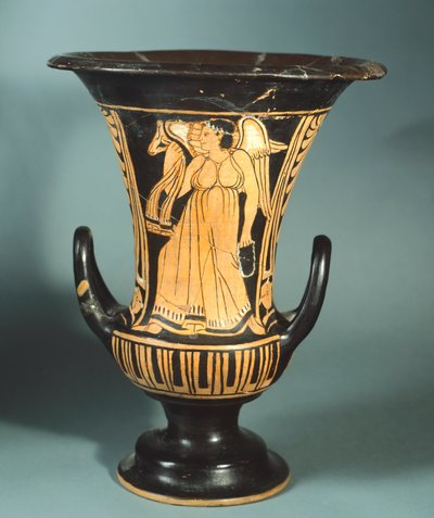 Calyx-krater (grote vaas) door de Berkeley Schilder met afbeelding van een gevleugelde geest. Roodfigurige keramiek. Etruskische beschaving, 4e eeuw v.Chr. door Etruscan