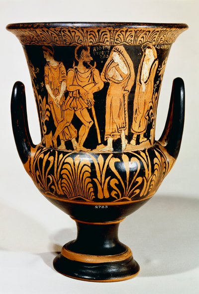 Calyx-krater met een scène uit de onderwereld met Charon en meisjes door Etruscan