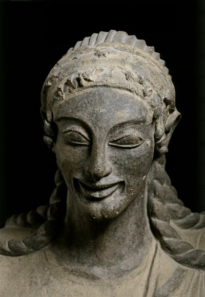 ETRUSKISCHE KUNST: Apollo (detail). c. 510-490 VC. Van Veius, heiligdom o..., c. 510-490 VC. (terracotta) door Etruscan