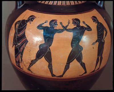 Etruskische beschaving: Terracotta amphora met een boksscène (detail) door Etruscan