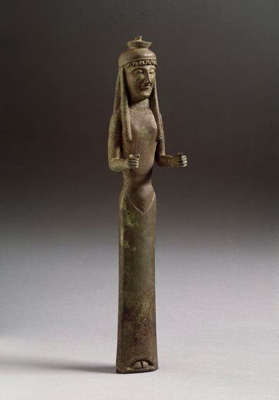 Etruskische kunst: figuur van offergever. Bronzen beeld, Italië 550 v.Chr. Florence, Museo Archeologico door Etruscan