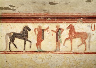 Paarden en ruiters die de teugels vasthouden, uit het graf van de Baron door Etruscan