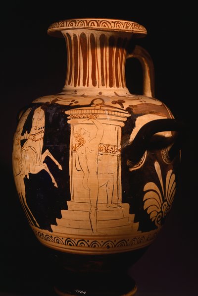 Hydria door de schilder van de Biga Vaticana, detail van de aedicule met schilder aan het werk door Etruscan