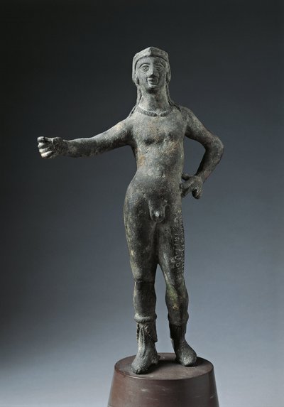 Italië, Provincie Arezzo, Cortona, Bronzen standbeeld van God Culsans door Etruscan