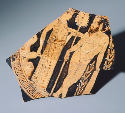 Kylix door de Villia Giulia-schilder, fragment. Roodfigurige keramiek. Etruskische beschaving, 4e eeuw v.Chr. door Etruscan