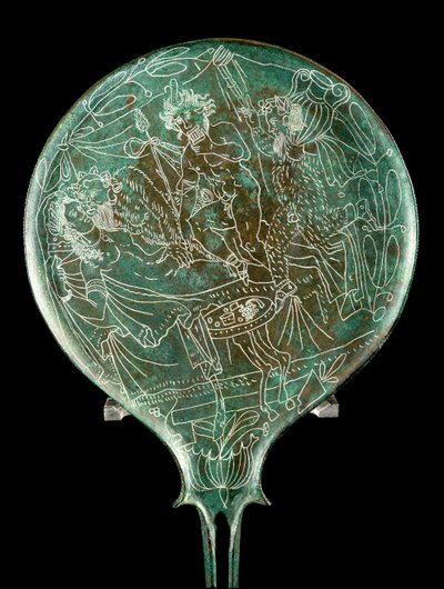 Spiegel met een mythologische scène, uit Palestrina (Praeneste) door Etruscan