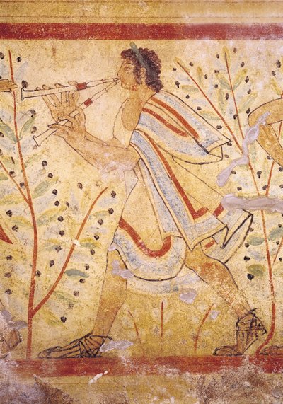 Muzikant die de Fluit speelt, uit het Graf van de Luipaard (detail) door Etruscan