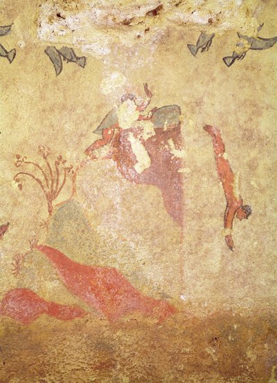 Rots en duikers, uit het Graf van Jagen en Vissen, c.520-10 v.Chr. (muurschildering) door Etruscan