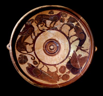 Terracotta plaat die dieren voorstelt, 600-590 v.Chr. door Etruscan