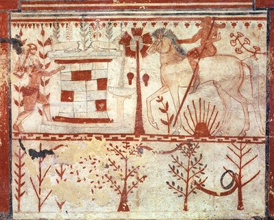 De Hinderlaag van de Trojaanse Prins Troilus door Achilles, uit het Graf van de Stieren (fresco) door Etruscan