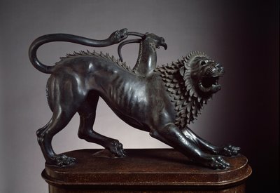 De chimera van Arezzo, gedood door Bellerophon - Etruskisch beeldhouwwerk, 400-350 v.Chr. (brons) door Etruscan