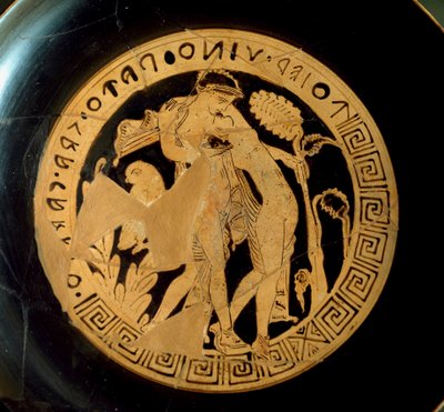Etruskische beschaving: detail van een kylix die Ariadne en Dionysus voorstelt. Uit de Necropolis Falerii Veteres door Etruscan Etruscan