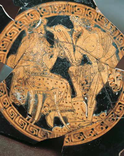 Roodfigurige keramiek, interne decoratie van een krater met Poseidon en Amphitrite, Etruskische beschaving door Etruscan Etruscan