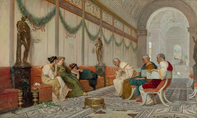 Interieur van Romeins gebouw met figuren door Ettore Forti