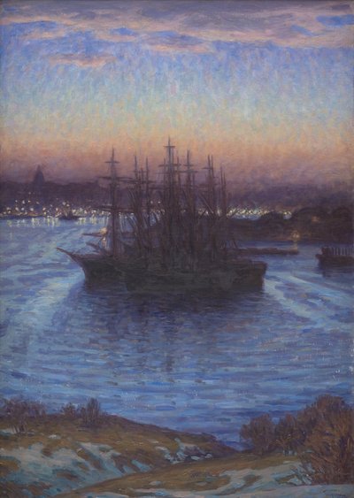 Schepen voor anker. Winter door Eugen